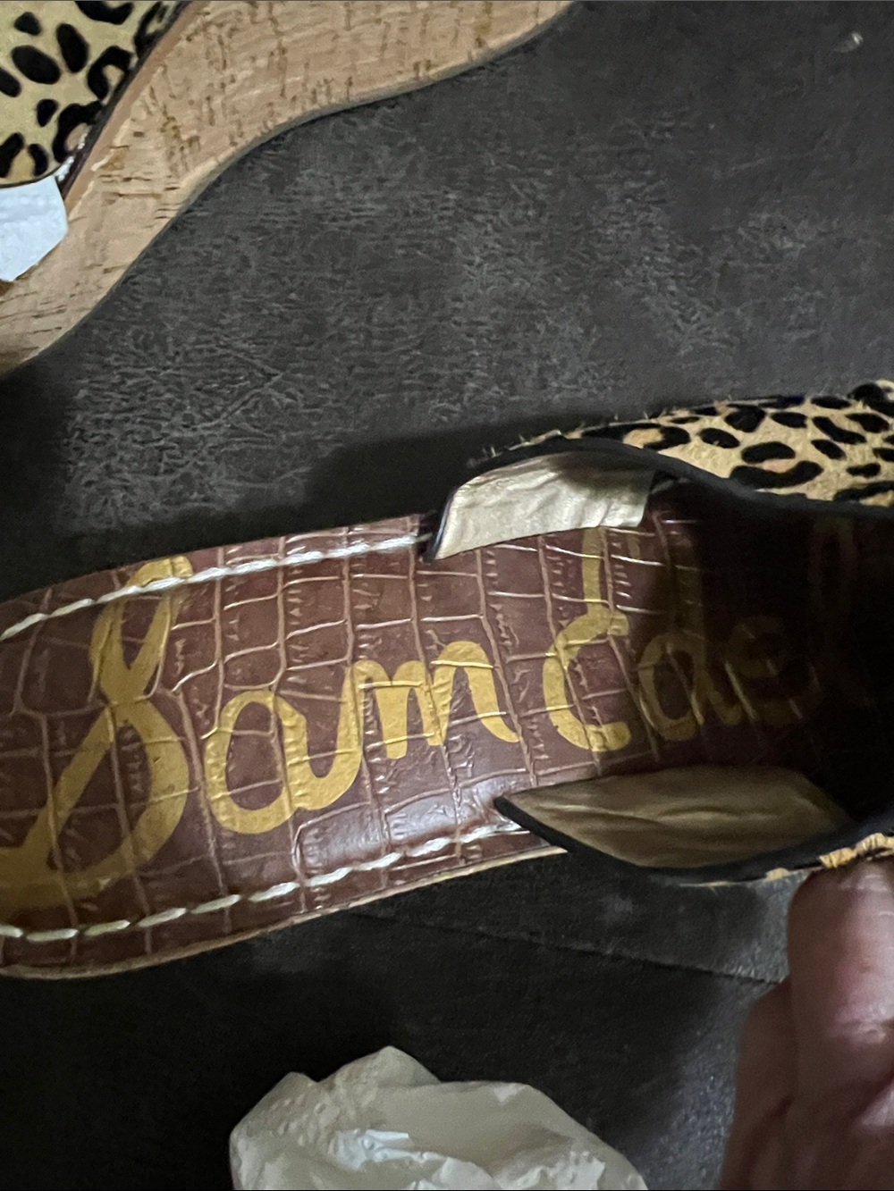 Sam Edelman Leopard Print Leather Slide Platform Mules - Tan & Black - Picture 2 of 9